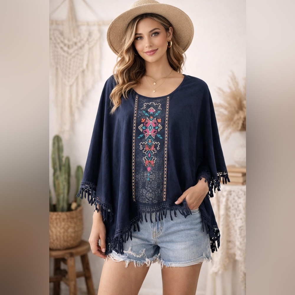 Flying Tomato Poncho Cape top embroidered XS